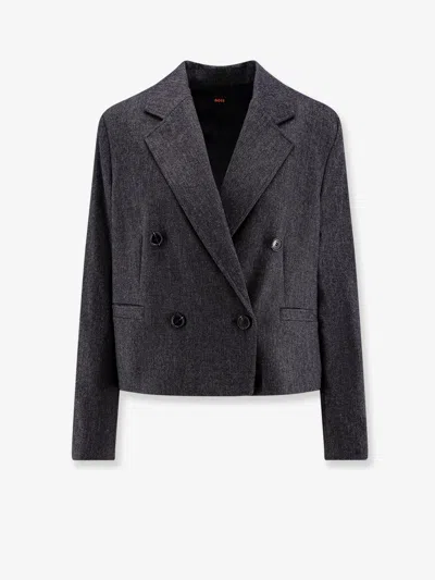 Hugo Boss Jafleni Double-breasted Wool Blend Blazer In Blue