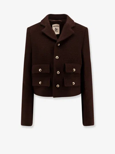 Semicouture Wool Blend Blazer With Metal Buttons In Brown