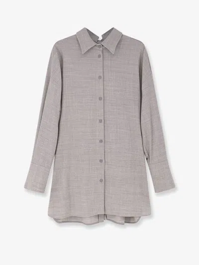 Semicouture Stretch Virgin Wool Long Shirt In Gray