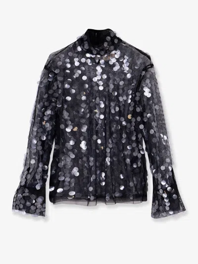 Semicouture Voile Top With Maxi Sequins In Black