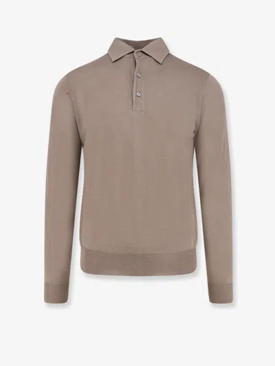 Filippo De Laurentis Merino Wool, Silk And Cashmere Polo Shirt In Brown