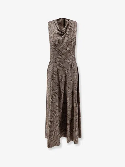 Vince Tartan Long Dress In Brown