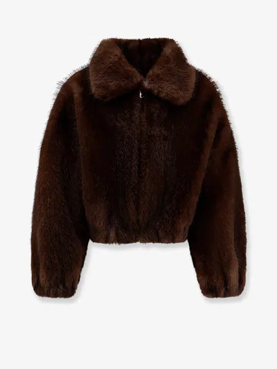 Valentini 1972 Faux Fur Bomber Jacket In Brown