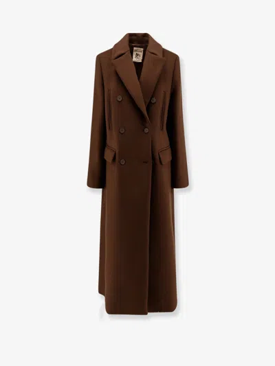 Semicouture Virgin Wool Blend Coat In Brown