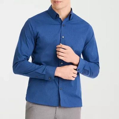 Van Heusen Everyday Defense Stain Shield Mens Long Sleeve Slim Fit Stretch Fabric Button-down Shirt In Blue