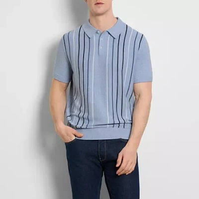 Van Heusen Smart Temp Mens Short Sleeve Button Polo Sweater In Blue