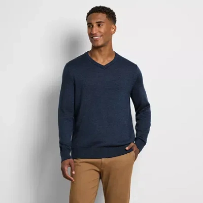 Van Heusen Essential Mens V Neck Long Sleeve Pullover Sweater In Blue
