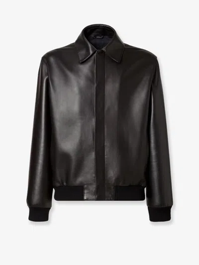 Fendi Pointed-collar Leather Jacket In Black