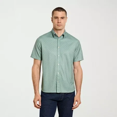 Van Heusen Performance Mens Short Sleeve Slim Fit Button-down Shirt In Green