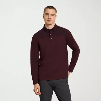 Van Heusen Essential Mens Regular Fit Long Sleeve Polo Shirt In Burgundy