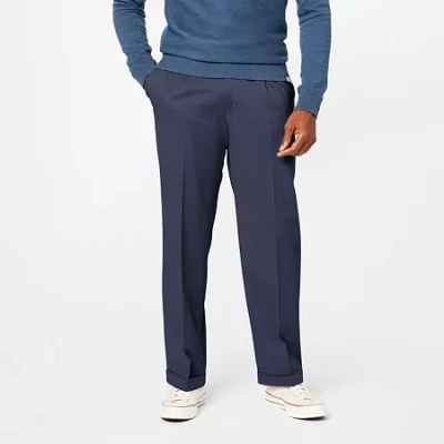 Dockers Comfort Khaki Mens Comfort Waistband Relaxed Fit Pleated Pant In Blue