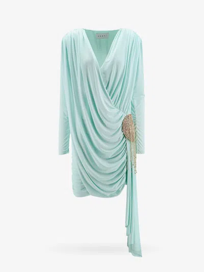 Nervi Mini Dress With Patch And Gold Metal Details In Green