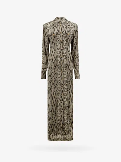 Balmain Long Sleeve Python Satin Long Shirt Dress In Multi