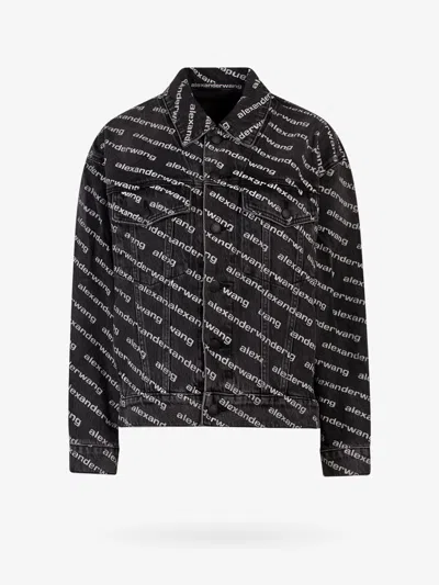 Alexander Wang Denim Jacket With All-over Logo In Black