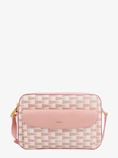 Bally Coated Canvas And Leather Shoulder Bag With All-over Print In Pink