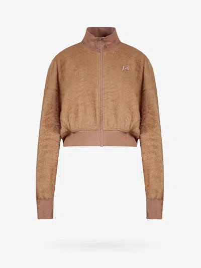 K Krizia Cotton Blend Jacket With Logo Embroidery In Brown