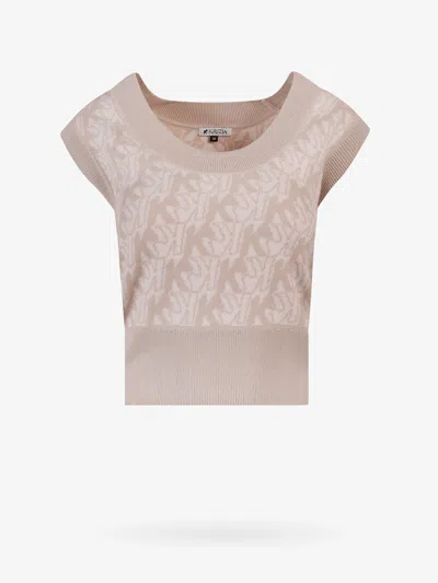 K Krizia Wool Vest With All-over Monogram In Sand