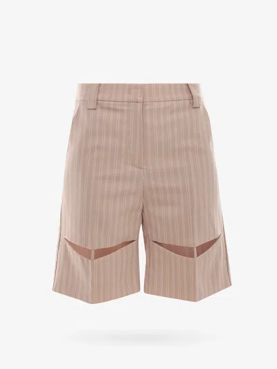K Krizia Wool Blend Bermuda Shorts With Striped Motif In Sand
