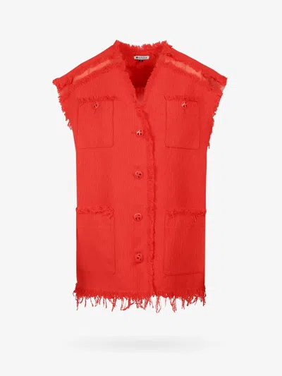 K Krizia Tweed Vest With Frayed Profiles In Red