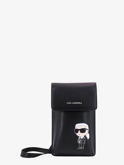 Karl Lagerfeld Leather Smartphone Pouch With Matching Airpods Case In Black