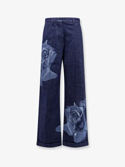 Kenzo Tailored Jeans With  Rose Print In Blue