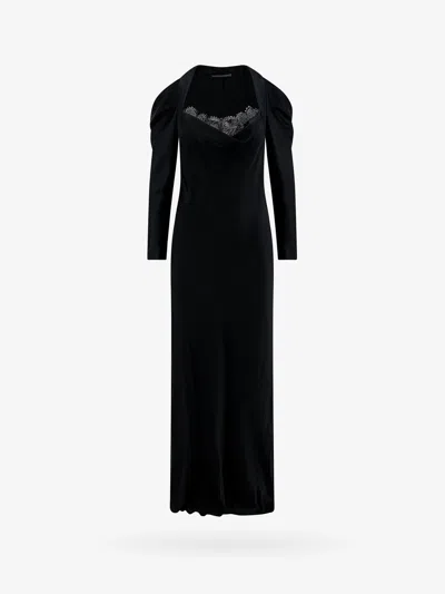 Alberta Ferretti Satin Dress With Lace Profile In Black