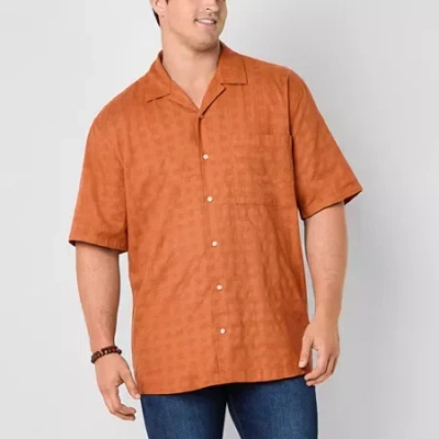 Mutual Weave Mens Short Sleeve Big And Tall Camp Shirt In Brown