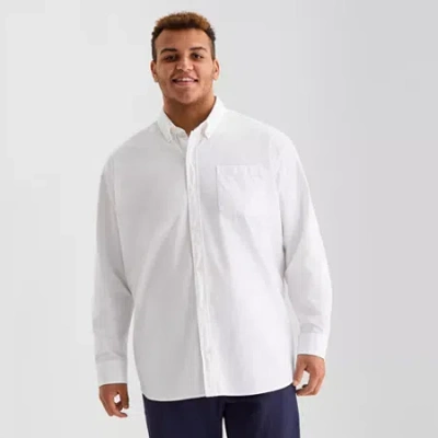 Mutual Weave Oxford Mens Long Sleeve Athletic Fit Big And Tall Button-down Shirt In White