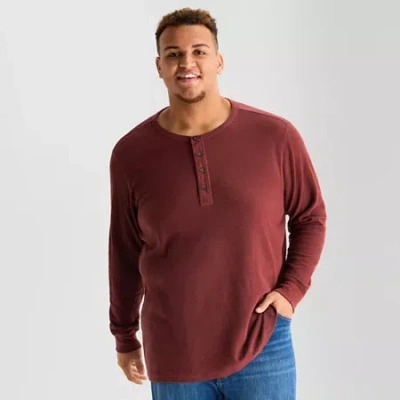 Mutual Weave Henley Mens Henley Neck Long Sleeve Regular Fit Big And Tall Thermal Top In Red
