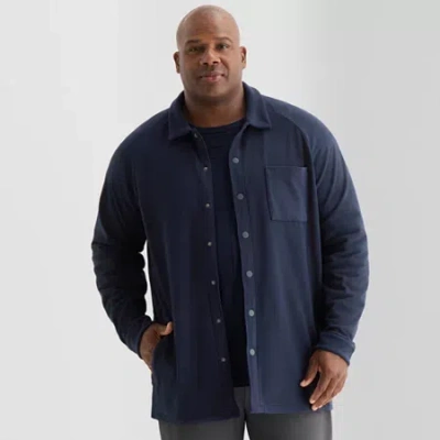 Stylus Raglan Knit Mens Big And Tall Shirt Jacket In Blue