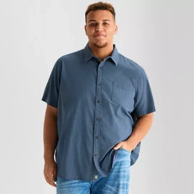 Mutual Weave Mens Short Sleeve Regular Fit Stretch Fabric Big And Tall Button-down Shirt In Blue