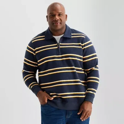 Mutual Weave Mens Long Sleeve Big And Tall Quarter-zip Pullover In Blue