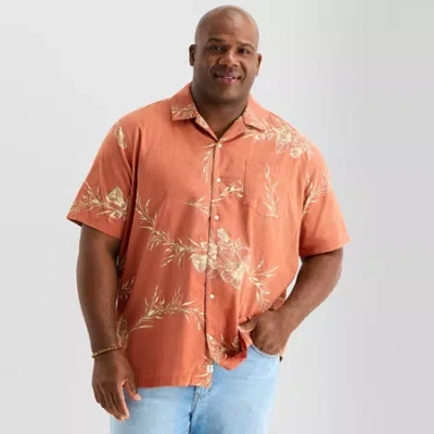 Mutual Weave Mens Short Sleeve Big And Tall Camp Shirt In Orange