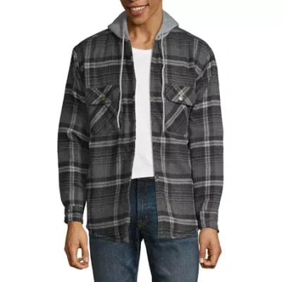 Victory Mens Hooded Midweight Shirt Jacket In Gray