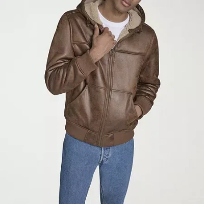 Levi 's Mens Faux Leather Hooded Midweight Coat In Brown