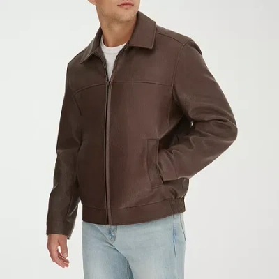 Dockers Mens Faux Leather Midweight Jacket In Brown