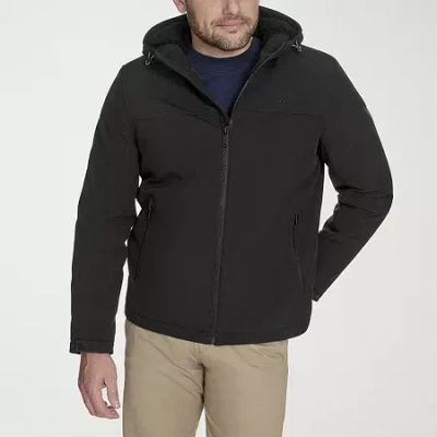 Dockers Mens Hooded Water Resistant Midweight Softshell Jacket In Black