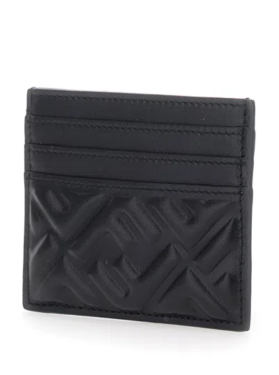 Fendi Women Black Card Holder With Embossed Ff Pattern In Leather Woman In Black