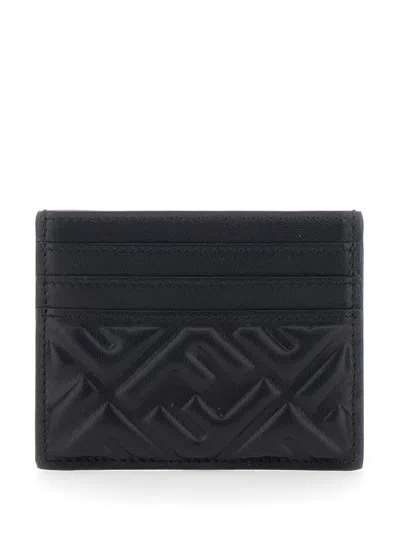 Fendi Women Black Card Holder With Embossed Ff Pattern In Leather Woman In Black