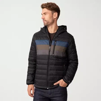 Free Country Mens Hooded Midweight Puffer Jacket In Black