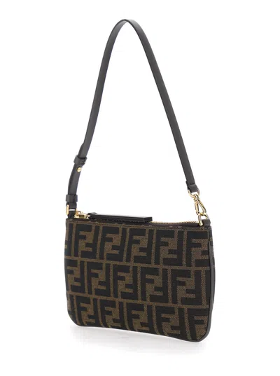 Fendi Women Brown Crossbody Bag With Zip-up Closure And All-over Ff Motif In Fabric Woman In Multi