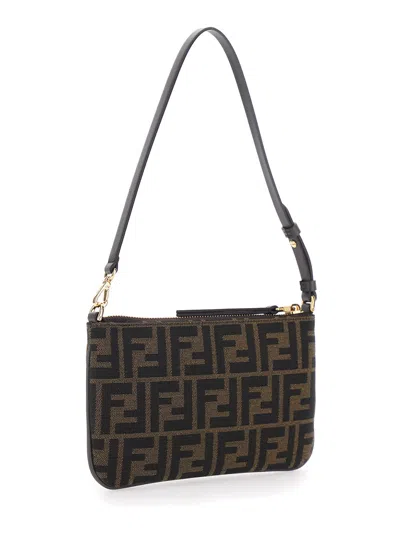 Fendi Women Brown Crossbody Bag With Zip-up Closure And All-over Ff Motif In Fabric Woman In Multi