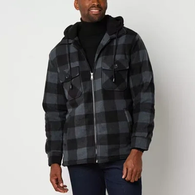 Victory Mens Fleece Hooded Midweight Shirt Jacket In Gray