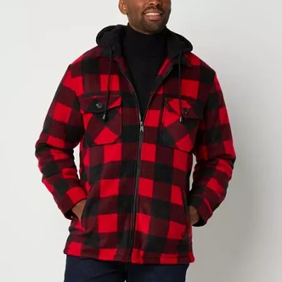 Victory Mens Fleece Hooded Midweight Shirt Jacket In Red