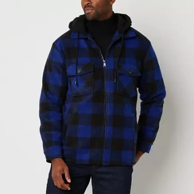 Victory Mens Fleece Hooded Midweight Shirt Jacket In Blue