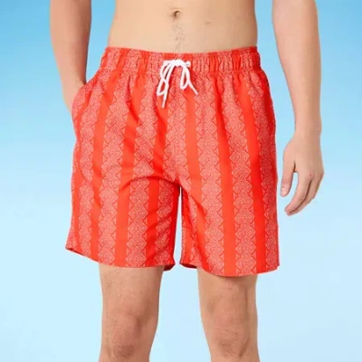Arizona Mens Striped Swim Trunks In Red