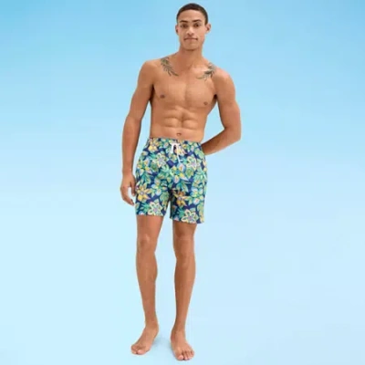 Burnside Mens Drawstring Waist Floral Swim Shorts In Green