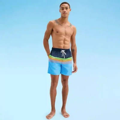 Burnside Mens Drawstring Waist Striped Swim Shorts In Blue