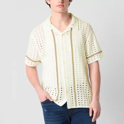 Arizona Mens Short Sleeve Button Front Sweater In White