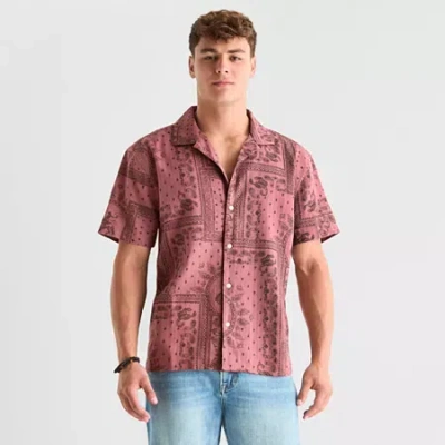 Arizona Mens Short Sleeve Fitted Sleeve Button-down Shirt In Red